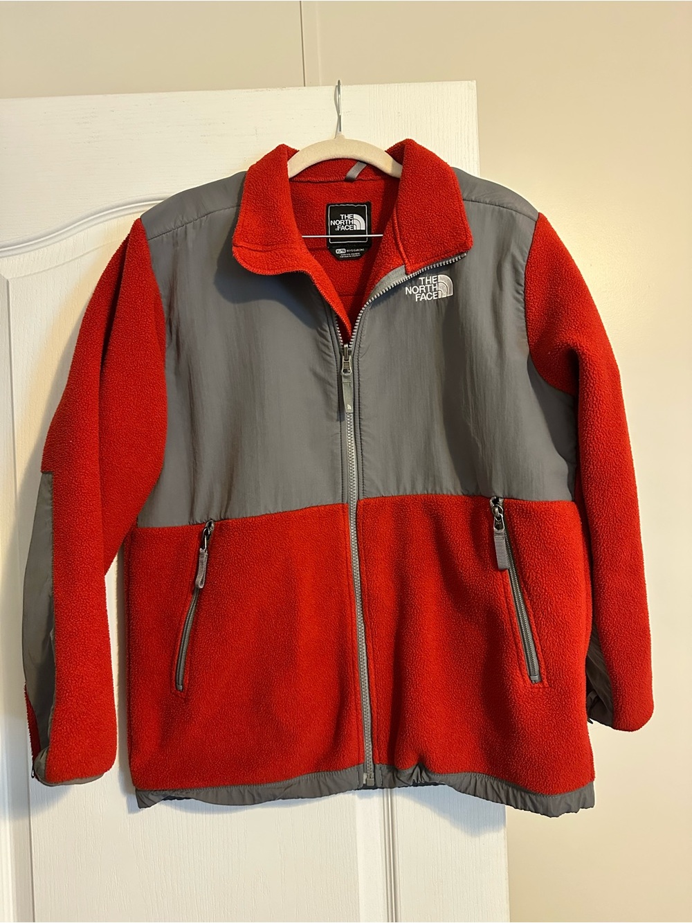 The North Face Kids Red and Gray Fleece Puffer Jacket